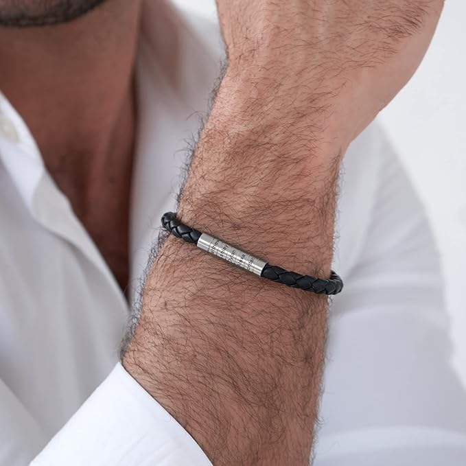 Bracelet Texas en Cuir Noir Tressé pour Homme