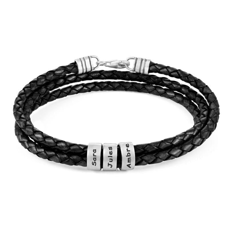 Men's Bracelet in Sterling Silver and Black Braided Leather