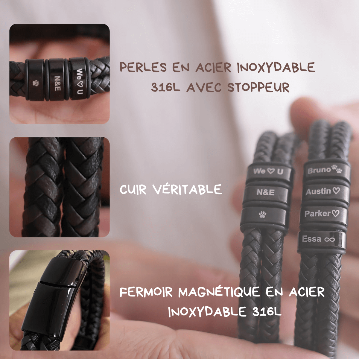 Bracelet Le Pilier, cuir Homme
