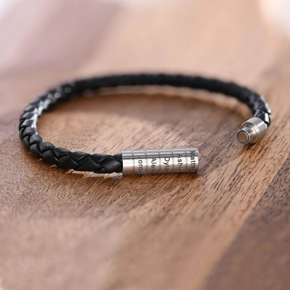 Bracelet en cuir noir personnalisé homme