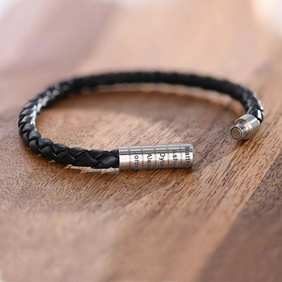 Bracelet en cuir noir personnalisé homme