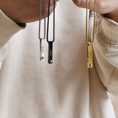 Personalized Vertical 3D Bar Necklace ©