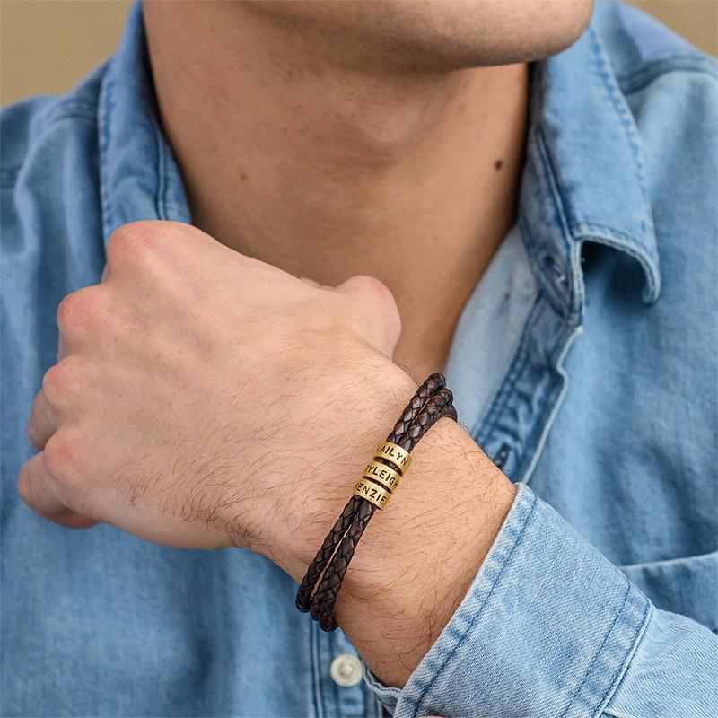 Men's Bracelet in Sterling Silver and Braided Brown Leather